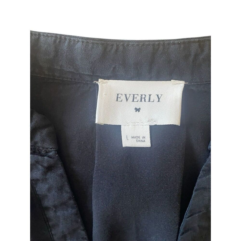 EVERLY Women's Crew Neck Short Sleeve Buttons Casual Black Loose Midi Dresse L - Picture 6 of 7